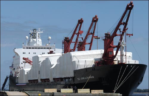 MV TSgt. John A. Chapman, ship,  at Military Ocean Terminal, Sunny Point in Southport, N.C, 2005. Photography by James Pleasants courtesy of the U.S. Navy. 