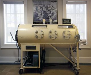 "Iron lung (c. 1933) used to "breathe" for polio patients until 1955." Image courtesy of Library of Congress.