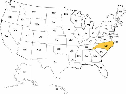 United State Map - with North Carolina highlighted